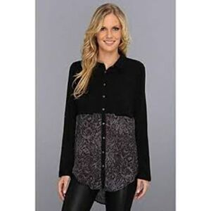 Free People "Welcome to the Jungle" Black Animal Print Tunic  Blouse size Small